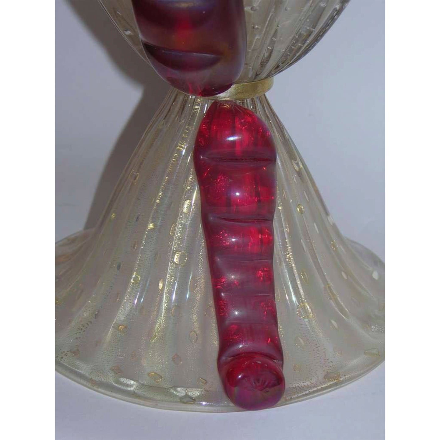Barovier Toso Vintage Italian Pair Frosted Murano Glass Lamps with Red Accents
