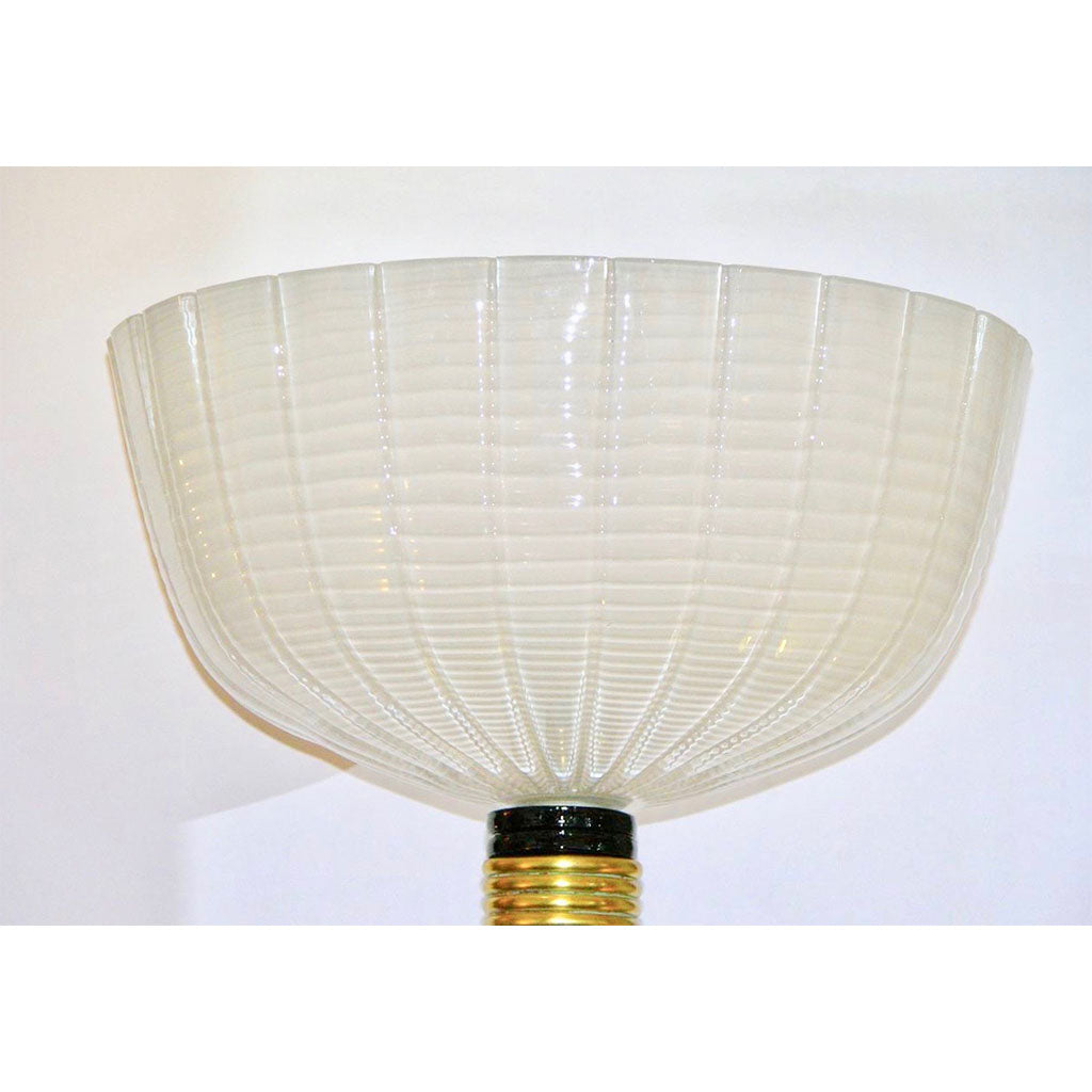 1950s Barovier Toso Olive Grey White Murano Glass Floor Lamp on Round Brass Base