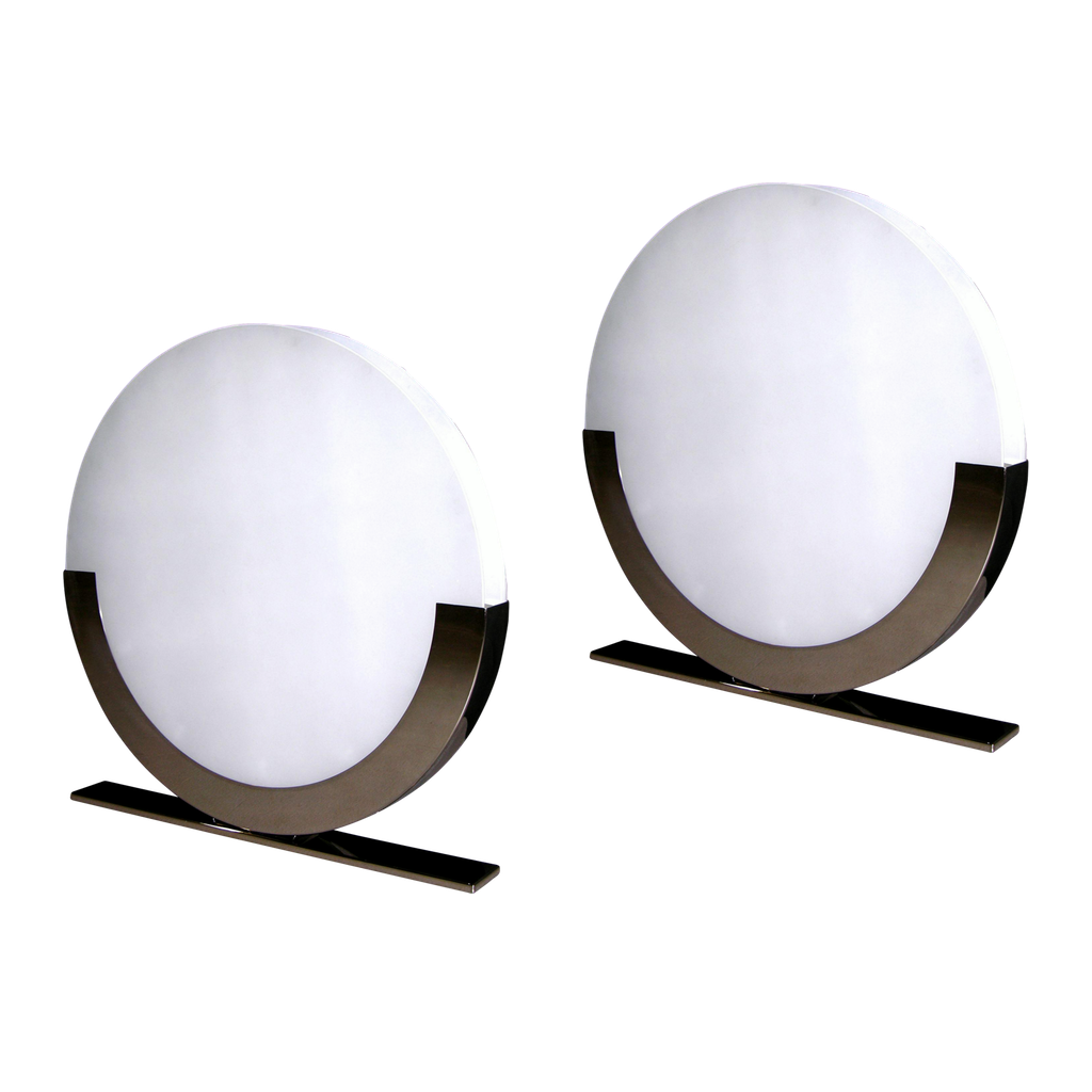 Monumental Italian Design Pair of White and Chrome Round Floor or Table Lamps - Cosulich Interiors & Antiques