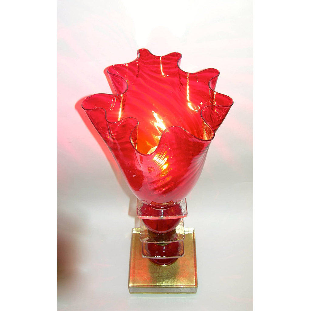 1970s Italian Pair of Red Murano Glass Lamps