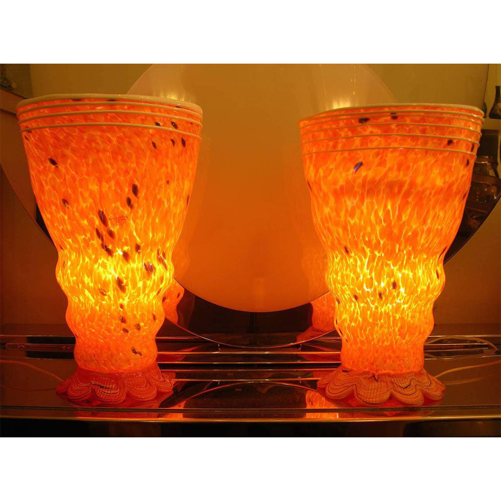 Barovier Toso 1990s Modern Yellow-Orange Murano Glass Luminous Table Lamps