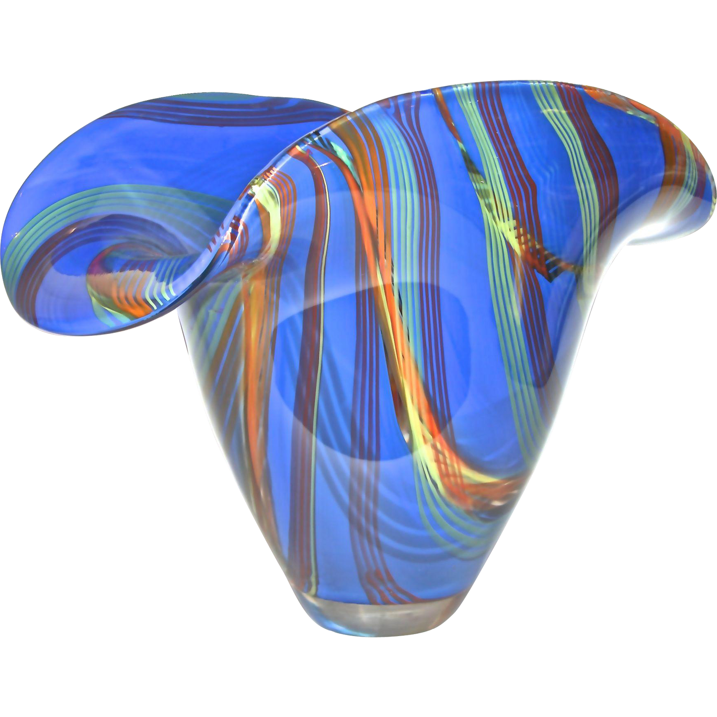 Davide Dona Blown Murano Glass Vase in Blue with Colored Murrine - Cosulich Interiors & Antiques