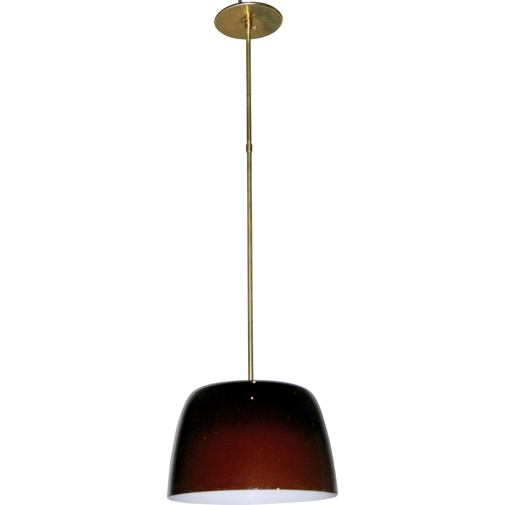 1970s Italian Minimalist Brass and Coffee Brown Murano Glass Pendant Light - Cosulich Interiors & Antiques