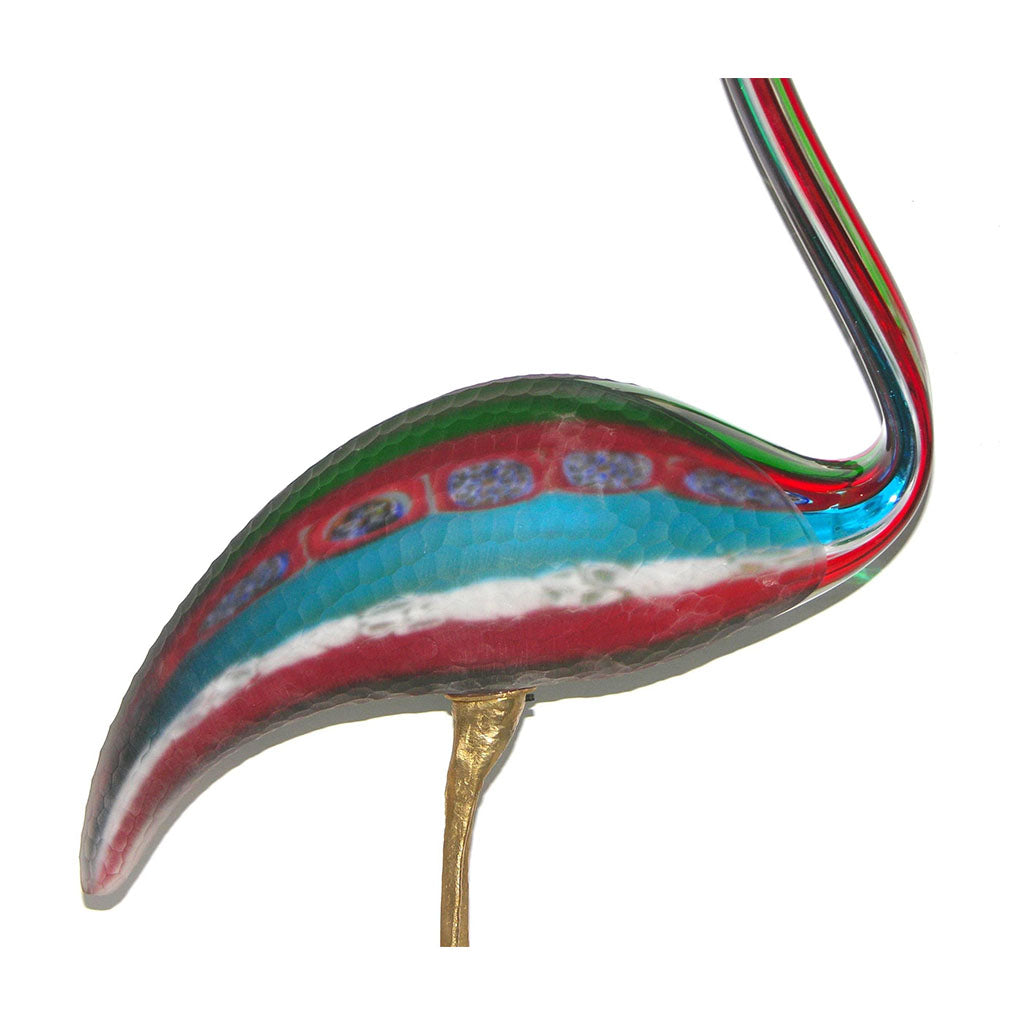 Vintage Italian Tall Red Blue Green White Glass Crested Bird Sculpture