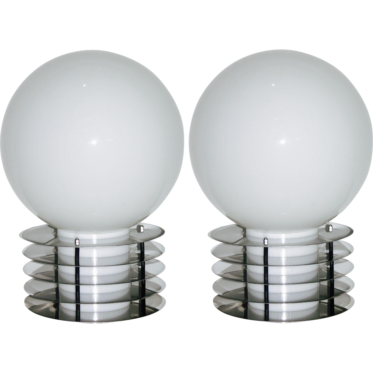 1960s Italian Double-Lighted Glass and Chrome Table Lamps - Cosulich Interiors & Antiques