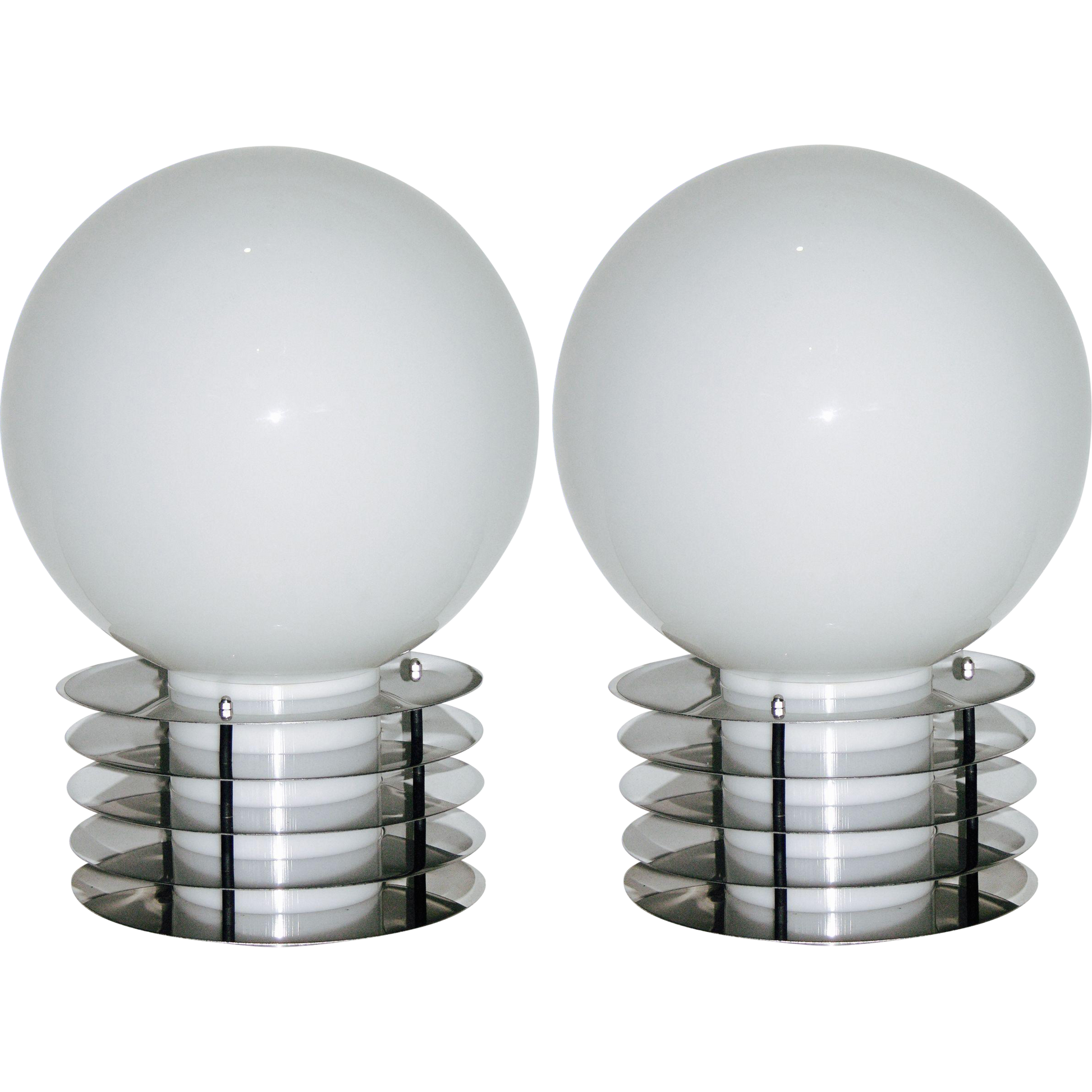 1960s Italian Double-Lighted Glass and Chrome Table Lamps - Cosulich Interiors & Antiques