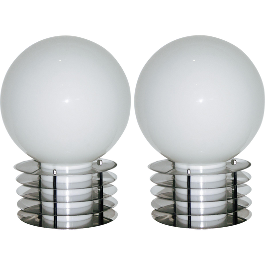 1960s Italian Double-Lighted Glass and Chrome Table Lamps - Cosulich Interiors & Antiques