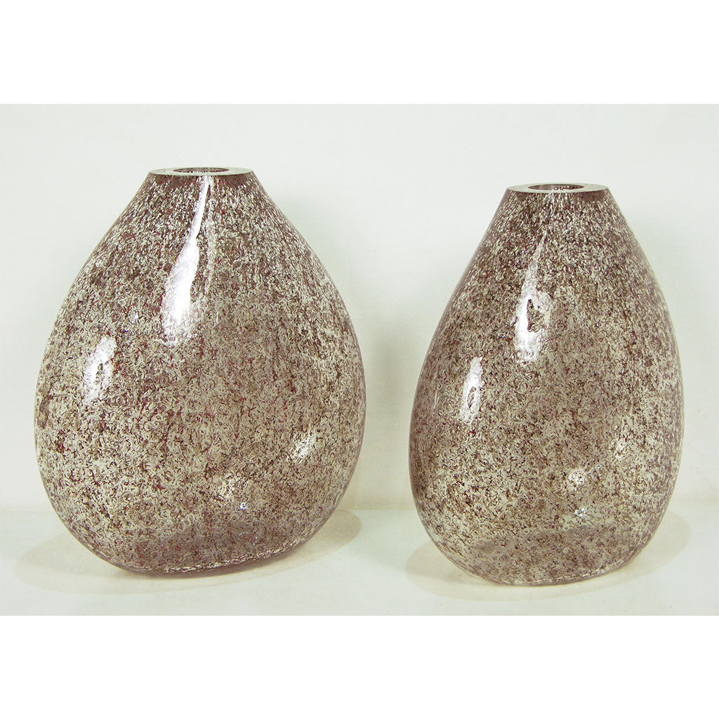 Paolo Crepax Murano Glass Vases with Green and Red Organic Filaments