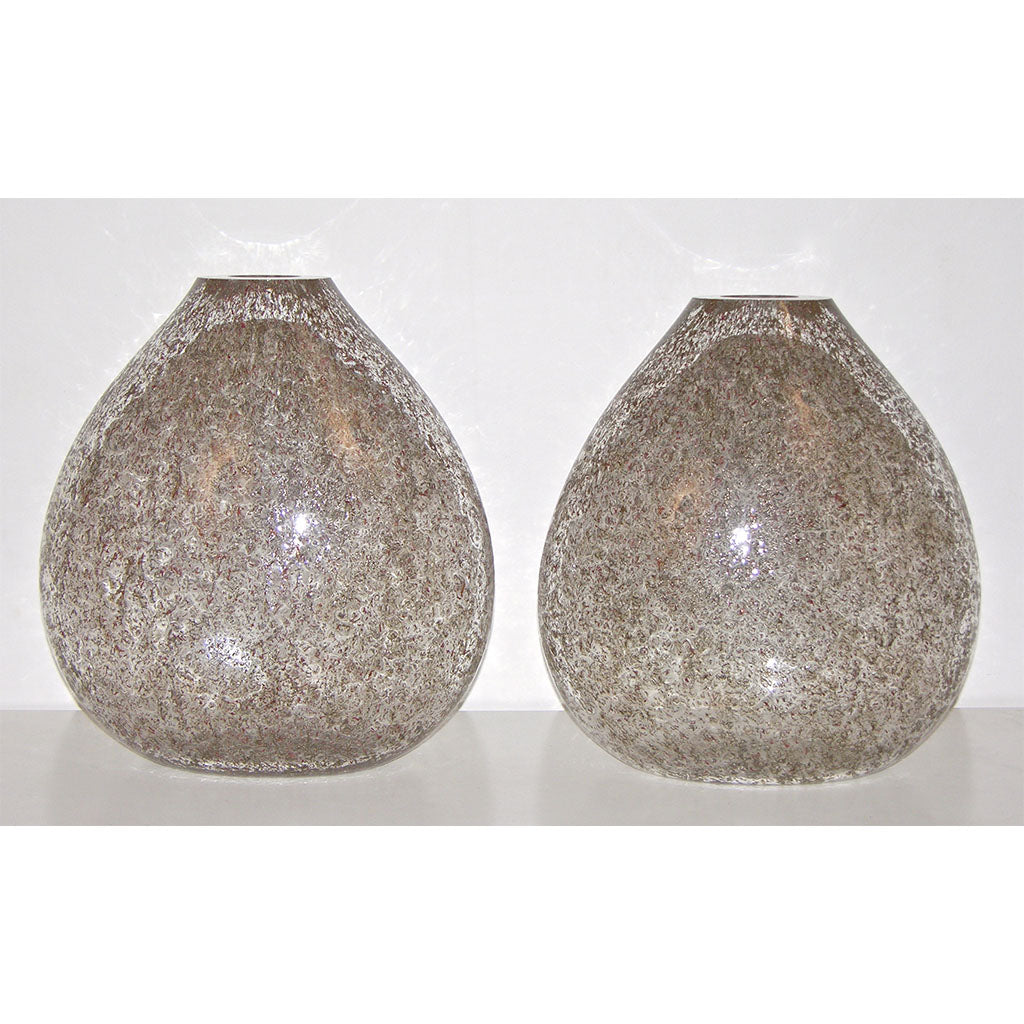 Paolo Crepax Murano Glass Vases with Green and Red Organic Filaments