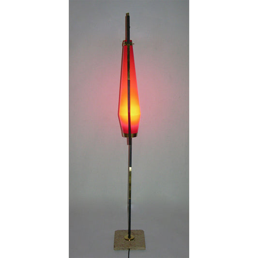 Stilnovo 1950s Vintage Italian Floor Lamp with Vistosi Red Murano Glass Shade