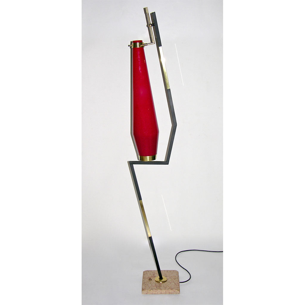 Stilnovo 1950s Vintage Italian Floor Lamp with Vistosi Red Murano Glass Shade