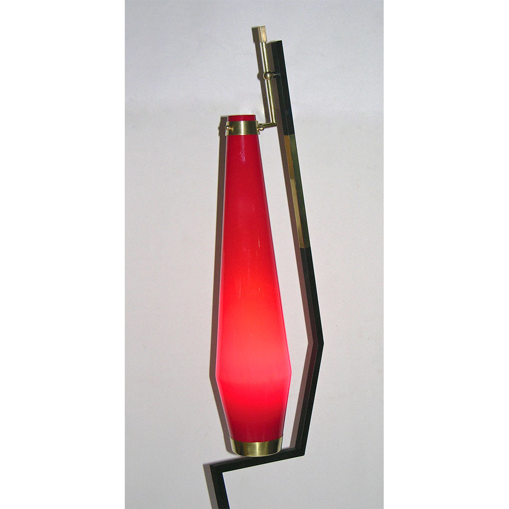 Stilnovo 1950s Vintage Italian Floor Lamp with Vistosi Red Murano Glass Shade