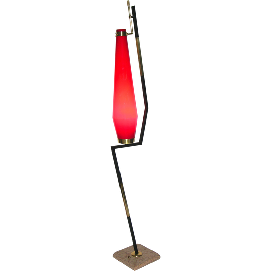 Stilnovo 1950s Vintage Italian Floor Lamp with Vistosi Red Murano Glass Shade - Cosulich Interiors & Antiques