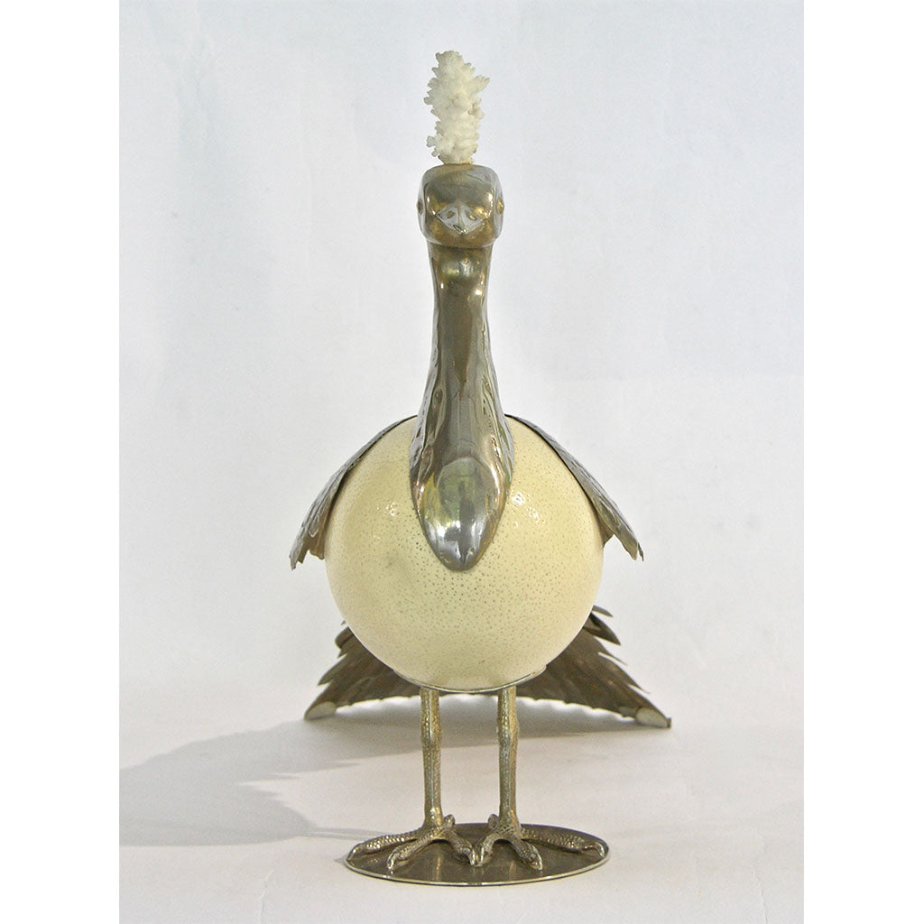 Antonio Pavia 1970s Italian Silver Plated Bird Sculpture with White Coral