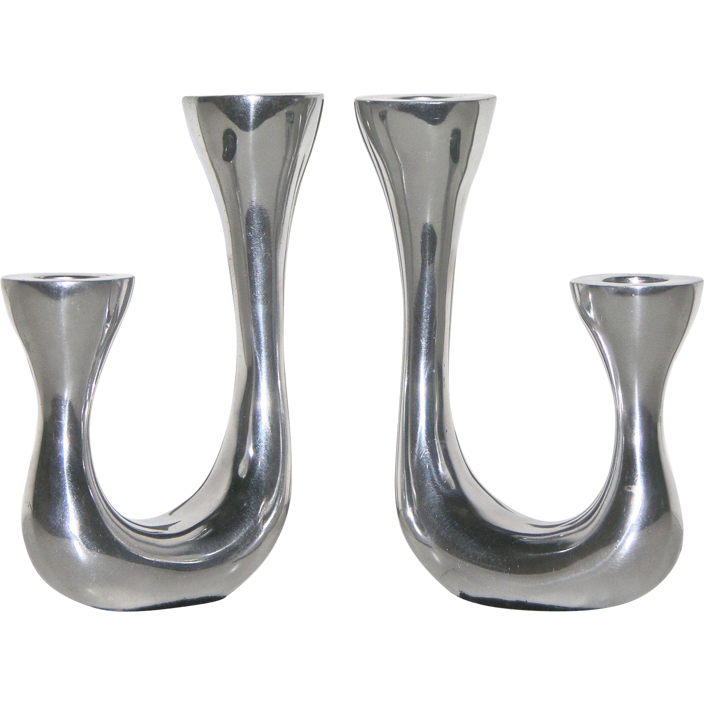 1970s Vintage Italian Pair of Polished Cast Aluminum Modern Candlesticks - Cosulich Interiors & Antiques