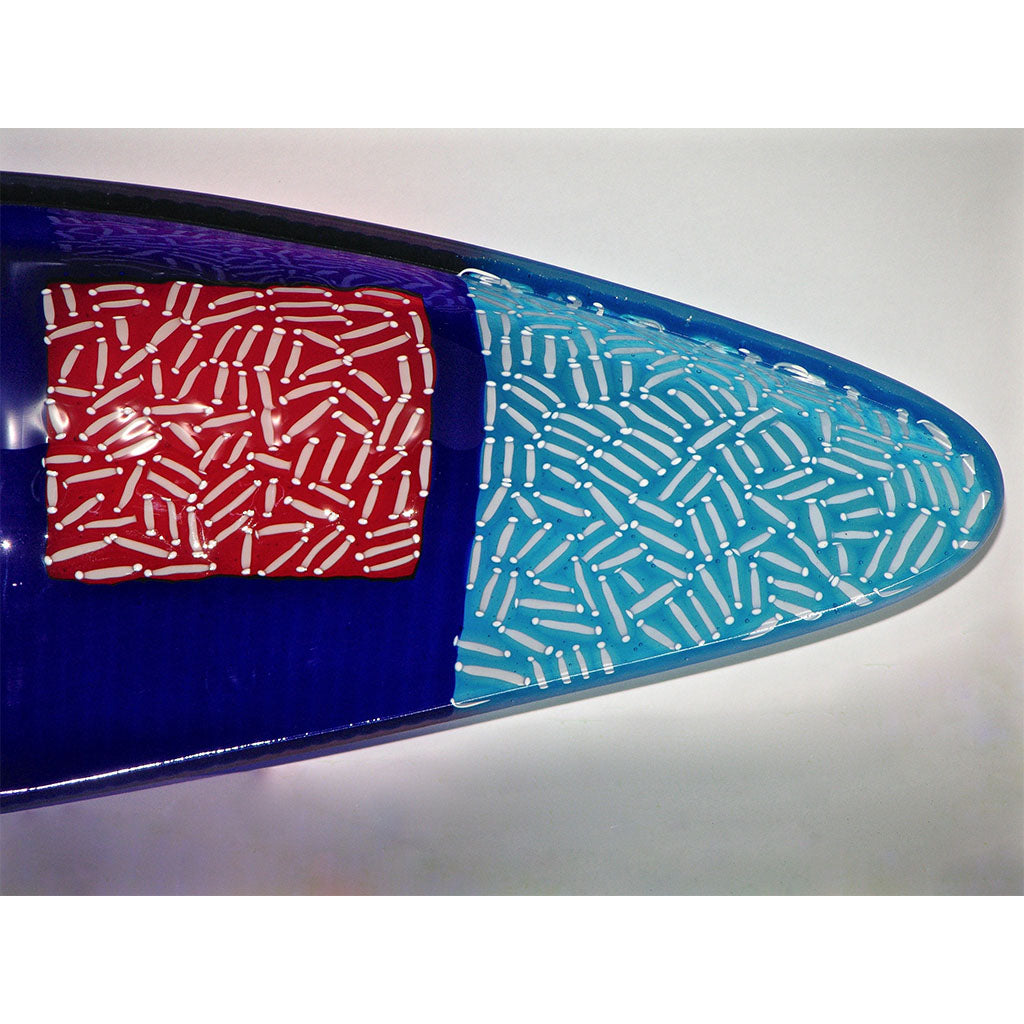 Italian Orientalist Azure Blue and Red Murano Glass Bowl Modern Centerpiece