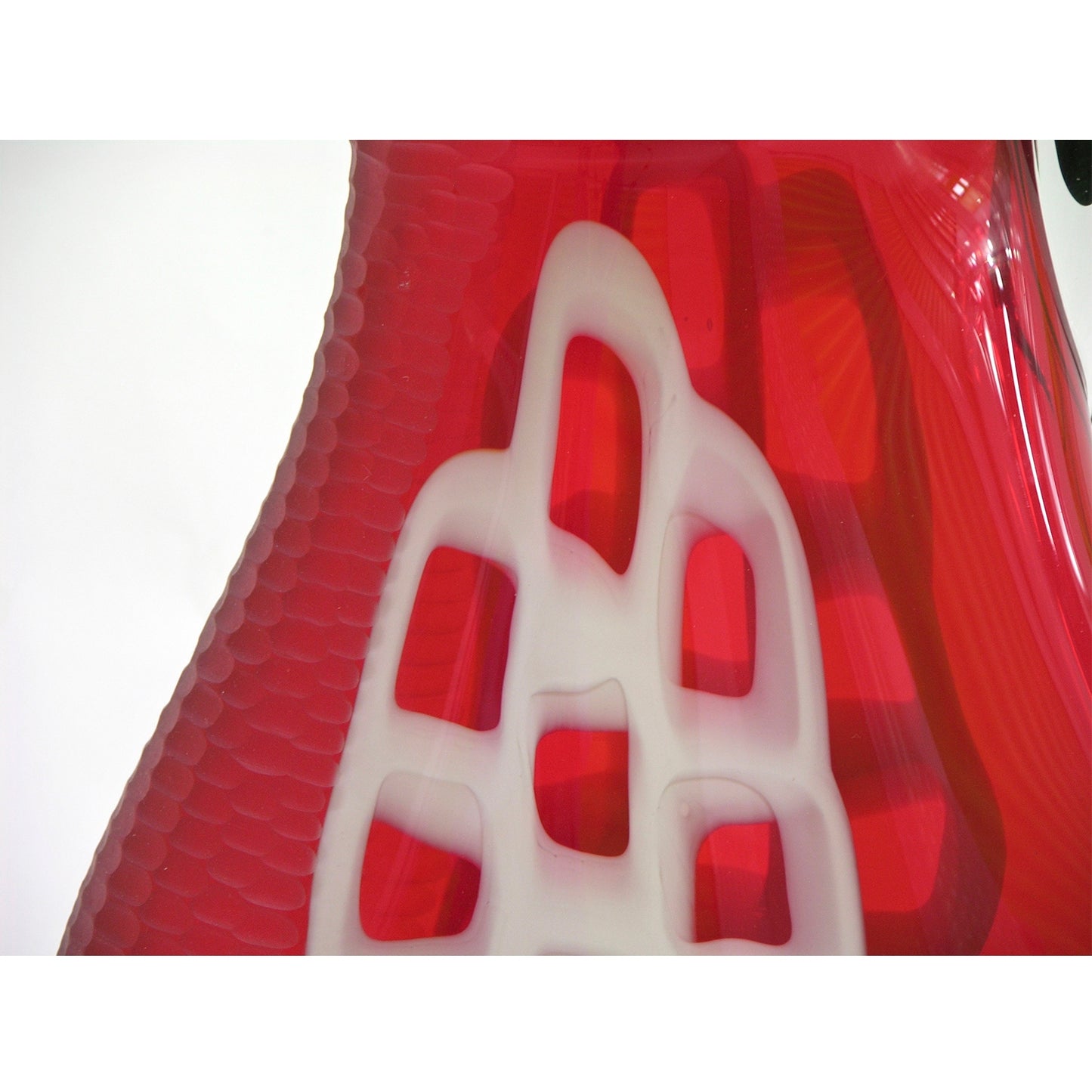 Alberto Dona 1980s Modern Red and Black Murano Glass Vase with White Murrine