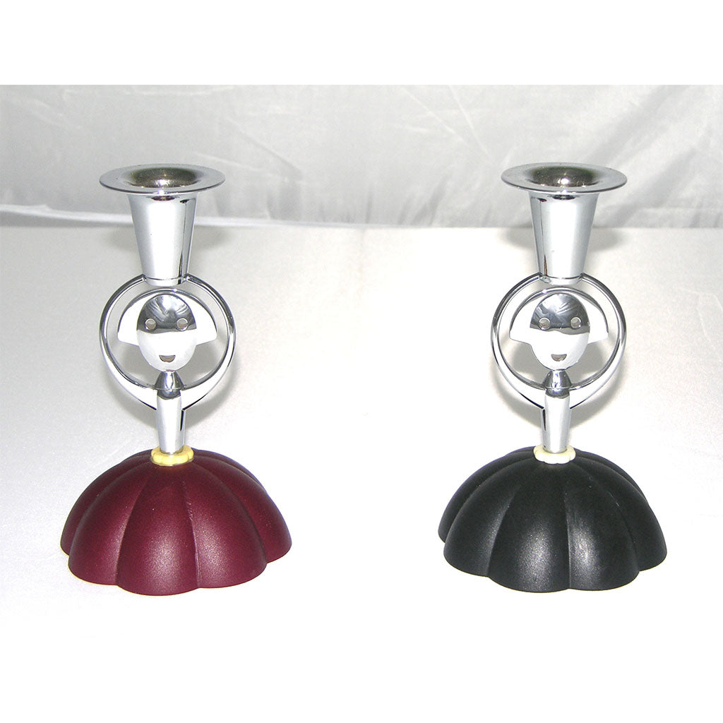 Alessi Alessandro Mendini 1999 Italian Pair of Red and Blue Chrome Candlesticks