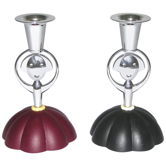 Alessi Alessandro Mendini 1999 Italian Pair of Red and Blue Chrome Candlesticks - Cosulich Interiors & Antiques