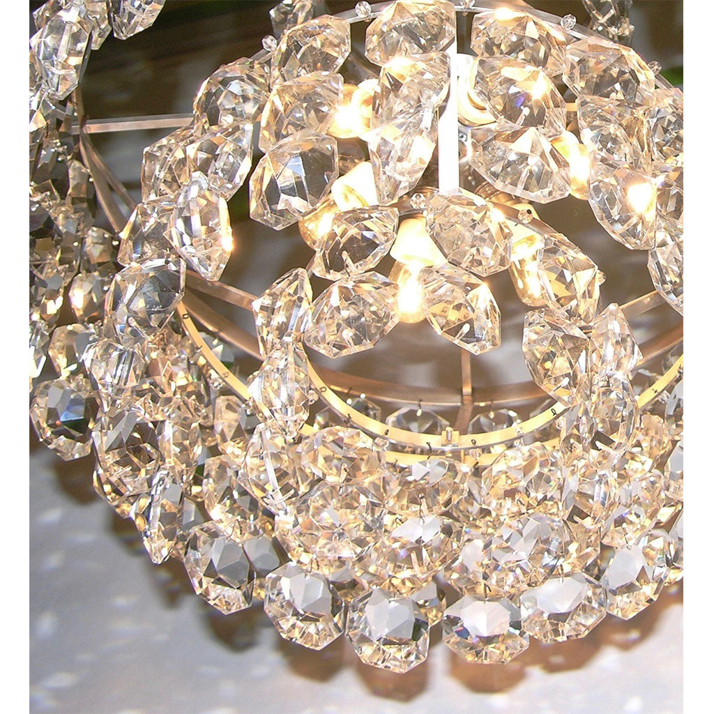 1950s Italian Vintage Satin Chrome and Clear Crystal Murano Glass Chandelier
