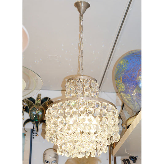 1950s Italian Vintage Satin Chrome and Clear Crystal Murano Glass Chandelier