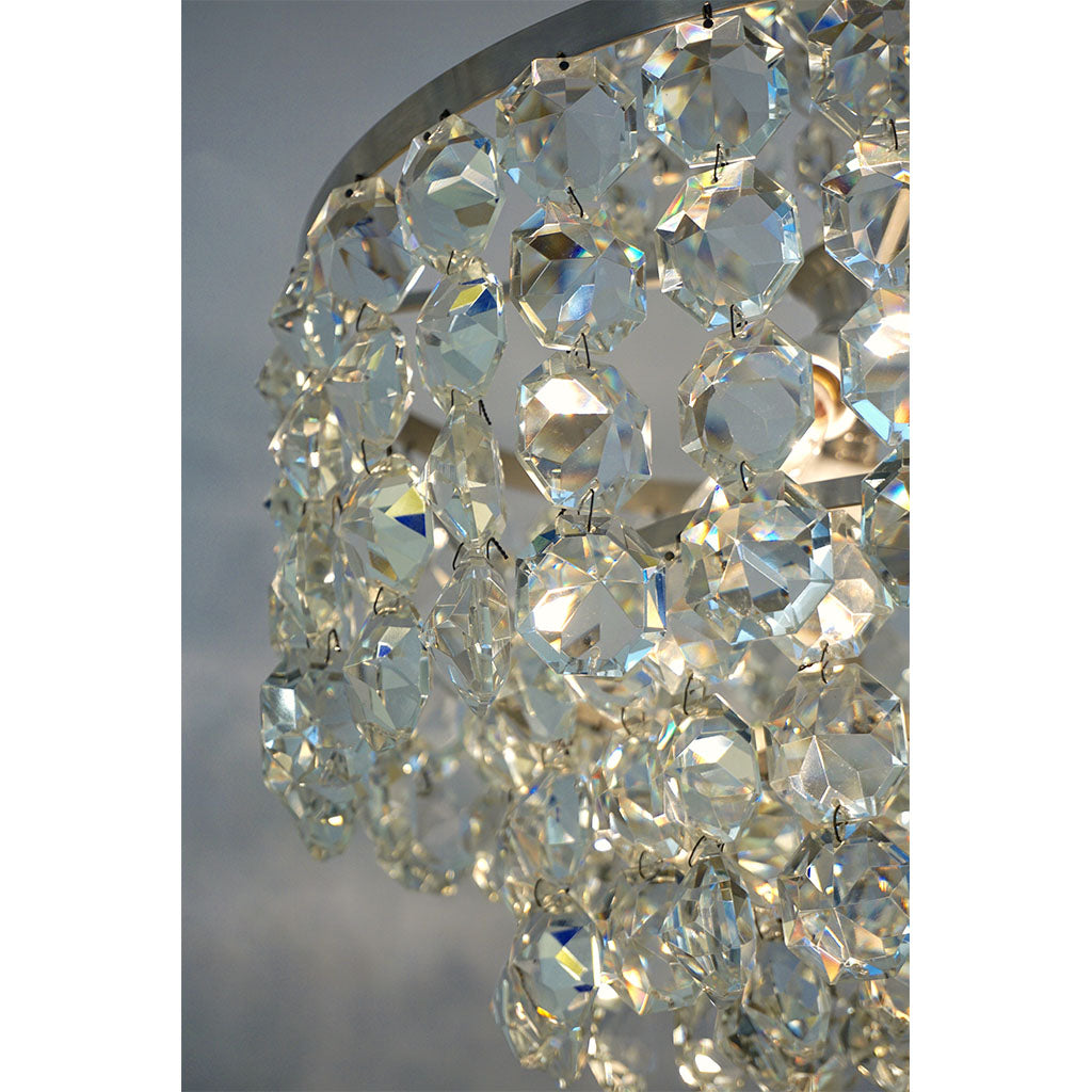 1950s Italian Vintage Satin Chrome and Clear Crystal Murano Glass Chandelier