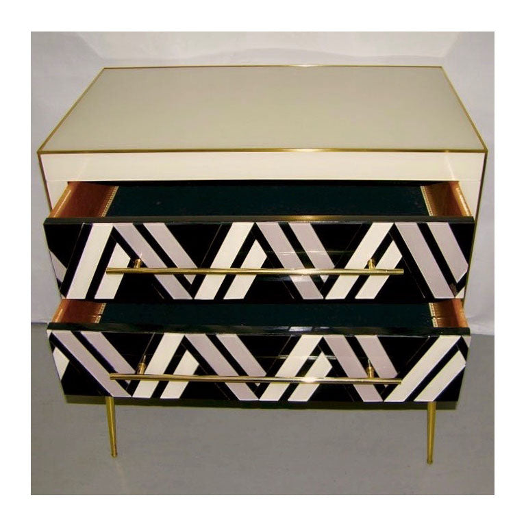 1990 Italian Graphic Pair of Geometric Black White Rose Gray Chests/ Side Tables - Cosulich Interiors & Antiques