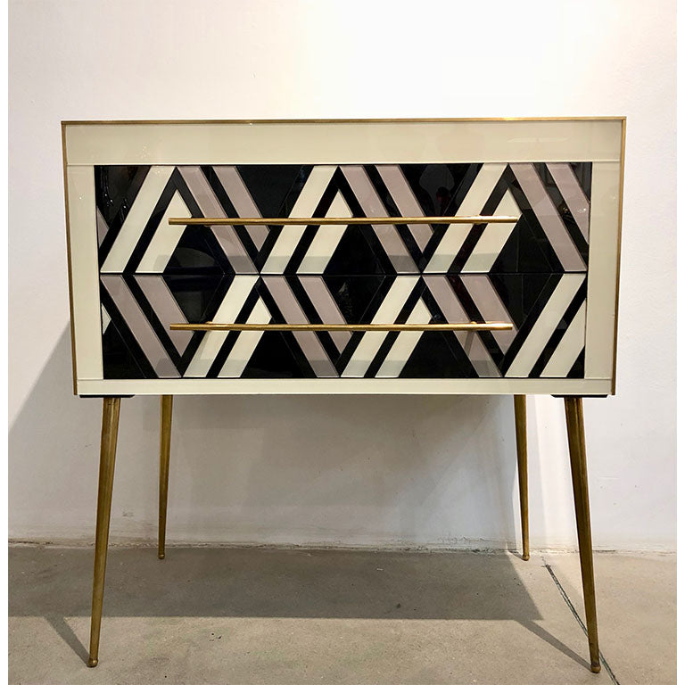 1990 Italian Graphic Pair of Geometric Black White Rose Gray Chests/ Side Tables - Cosulich Interiors & Antiques