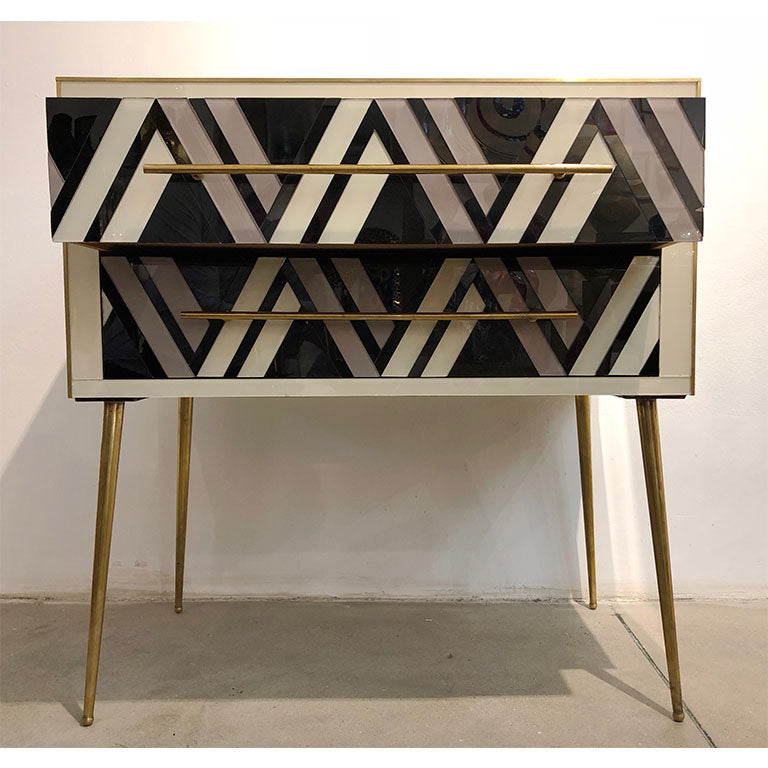 1990 Italian Graphic Pair of Geometric Black White Rose Gray Chests/ Side Tables - Cosulich Interiors & Antiques