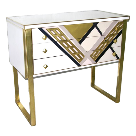 1990s Italian Unique White Black and Gold Chest or Sideboard on Brass Legs - Cosulich Interiors & Antiques