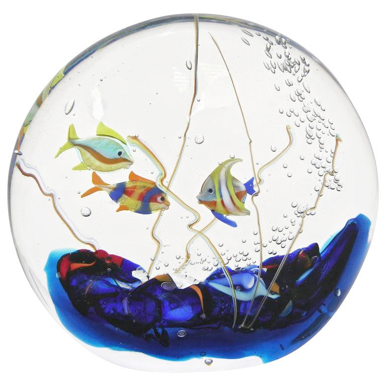 Alberto Dona 1980 Modern Blue Red Yellow Green Murano Glass Aquarium Sculpture - Cosulich Interiors & Antiques