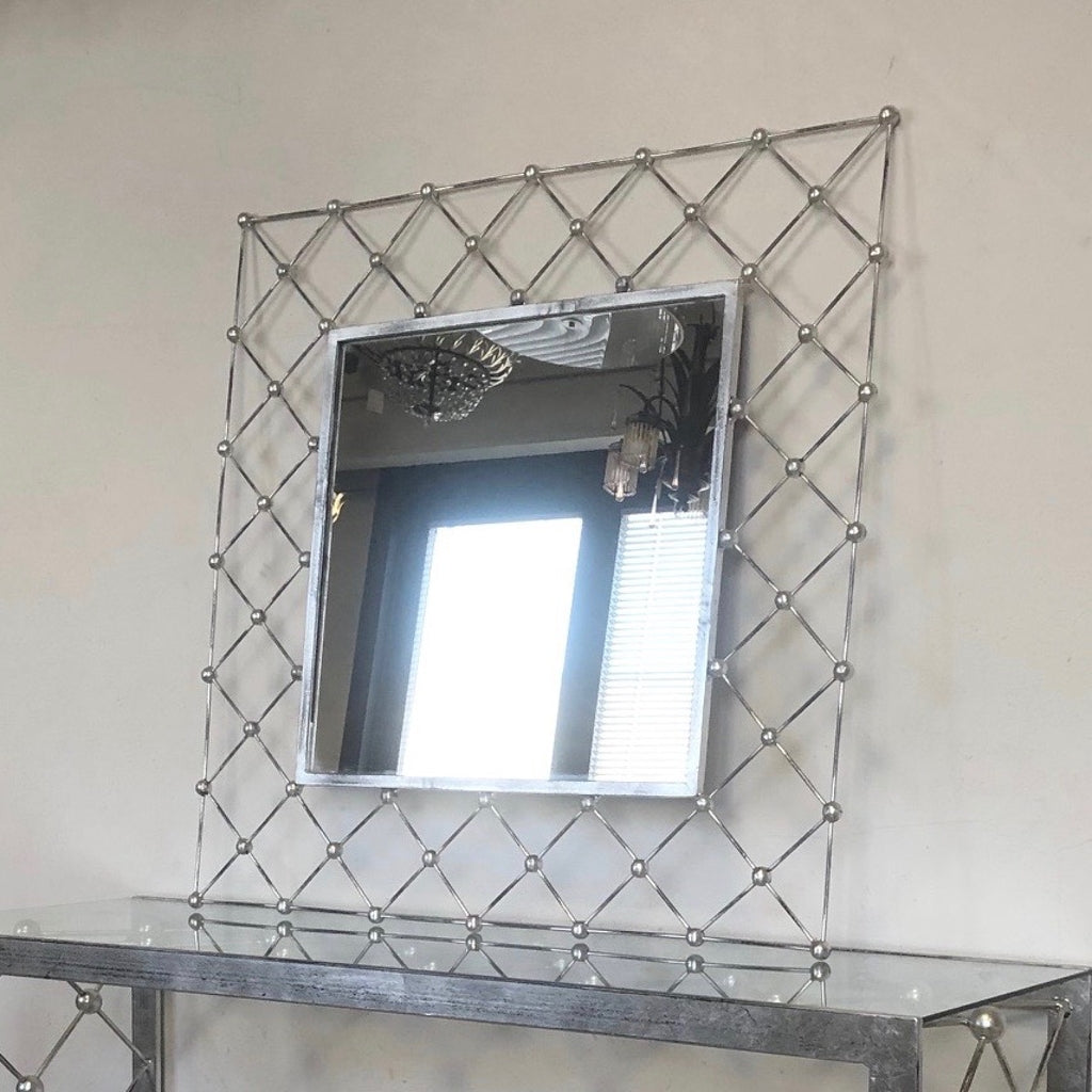 Italian Modern Industrial Home Interior Design Criss Cross Fretwork Iron Mirror