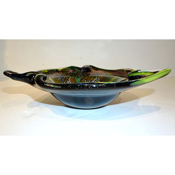 1950 Antique Italian Silver Leaf Purple Green Blue Murano Glass Catch-All/ Bowl