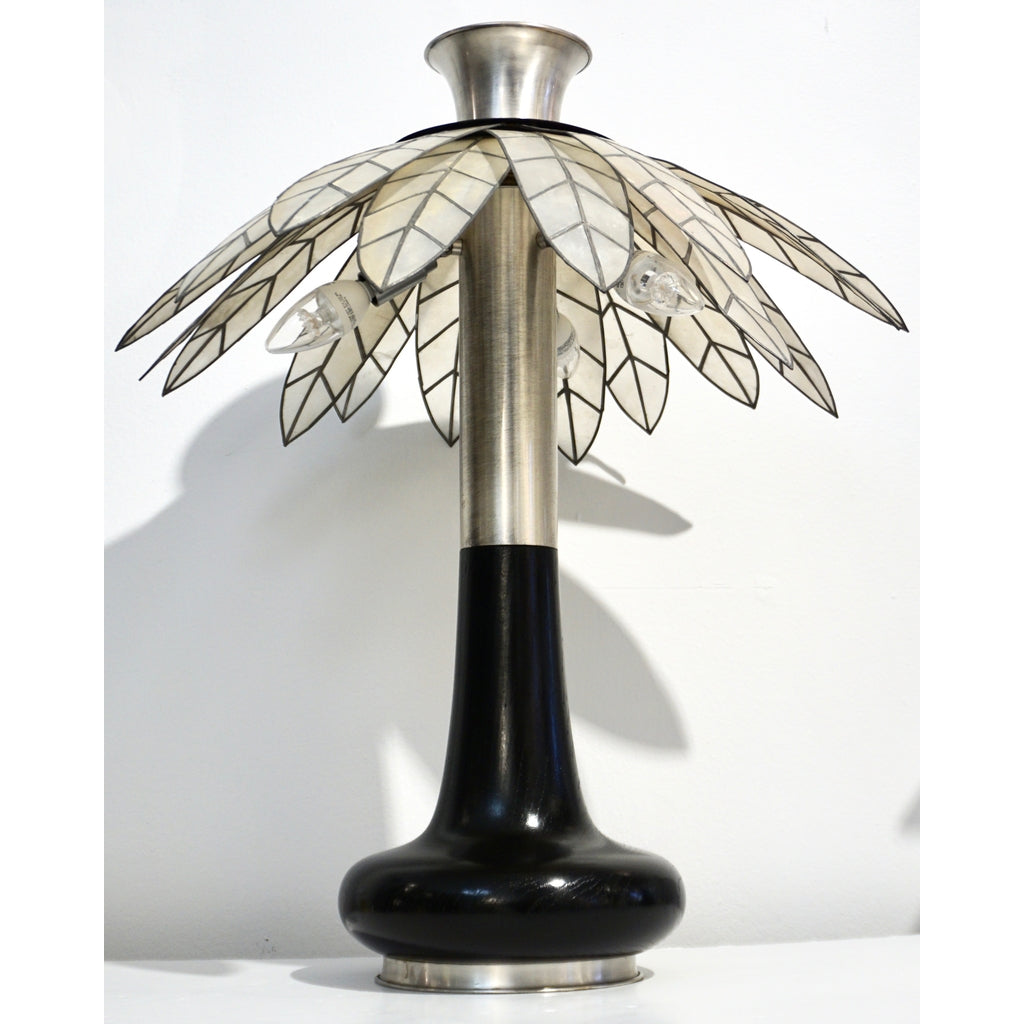 1975 Banci Italian Art Deco Pair of Mother of Pearl & Black Ebonized Palm Lamps