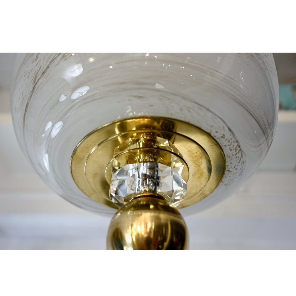 Bespoke Italian Brass & Cream White Alabaster Glass Cylinder Pendant / Lantern