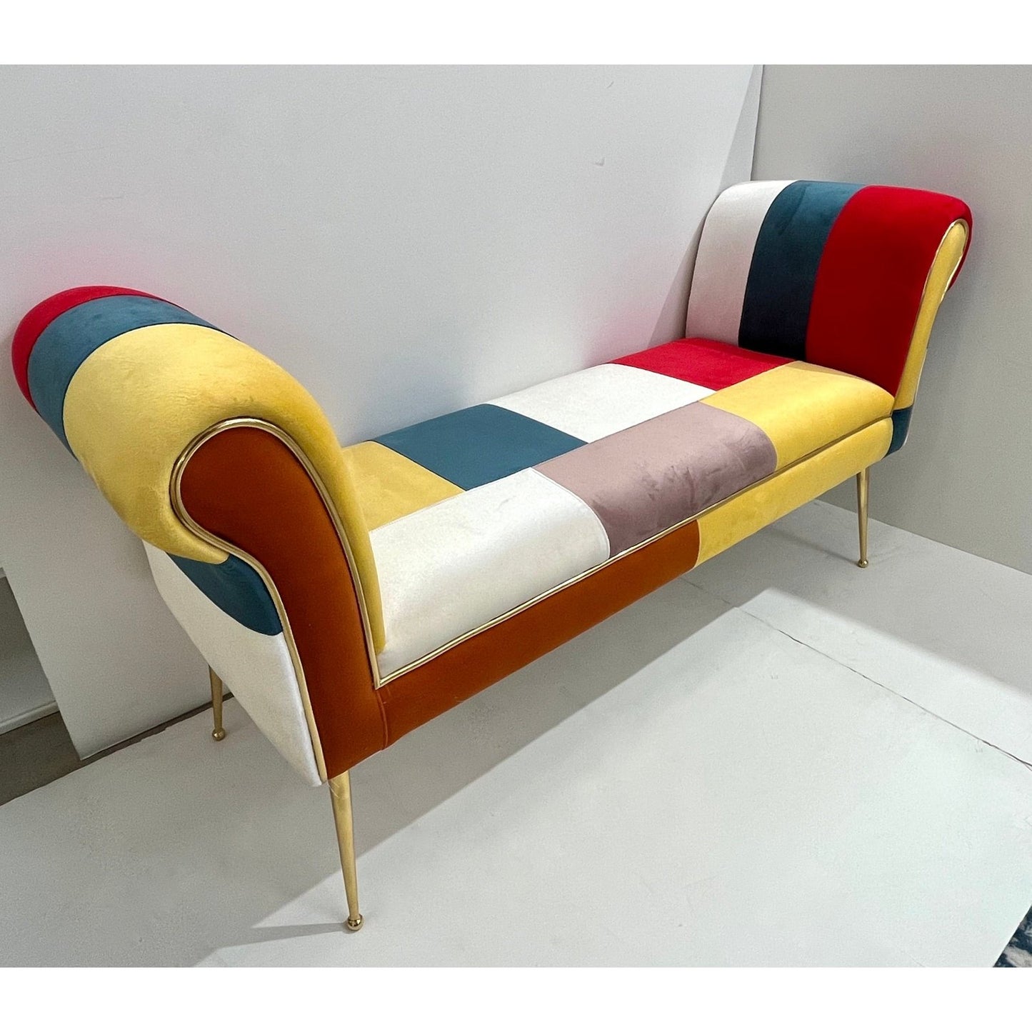 Contemporary Italian White Green Yellow Red Mondrian Upholstered Bench/Banquette