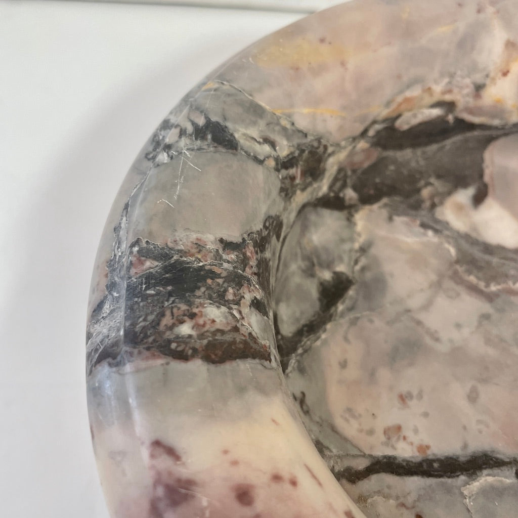 1930s Neoclassical Italian Carved White Grey Purple Black Breccia Marble Bowl