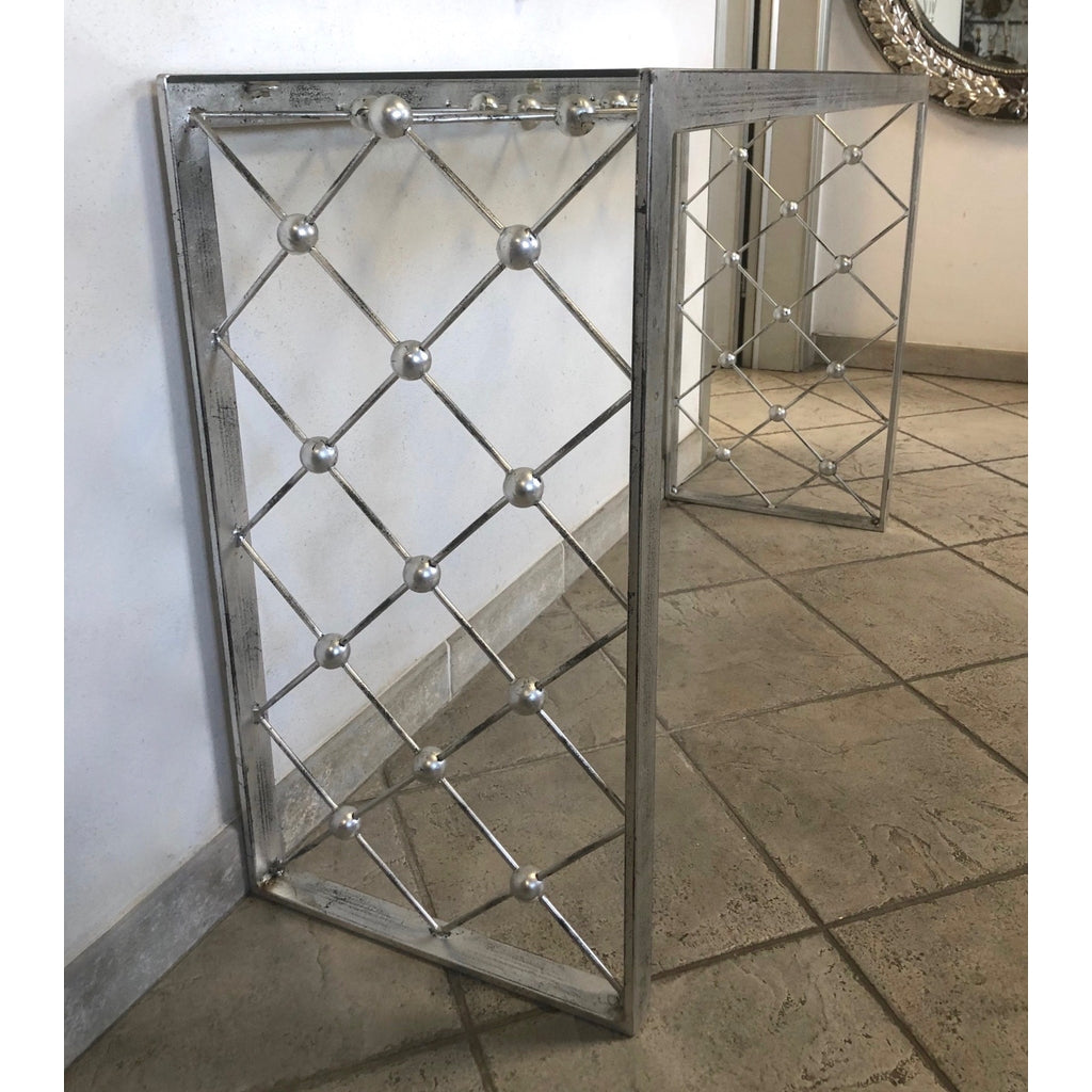 Italian Modern Industrial Design Criss Cross Fretwork Iron Console / Hall Table