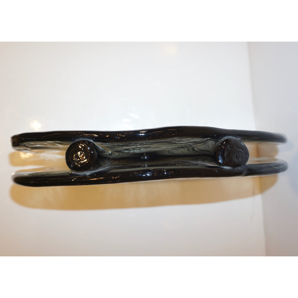 1970s Vintage Abstract Italian Smoked Green & Black Murano Glass Oval Flower Vase