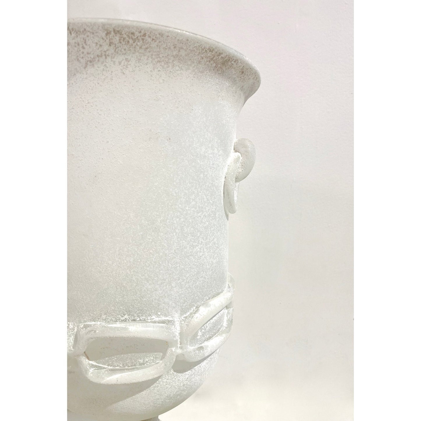 Seguso Italian Art Deco Style Vintage White Gray Tall Scavo Murano Glass Lamp