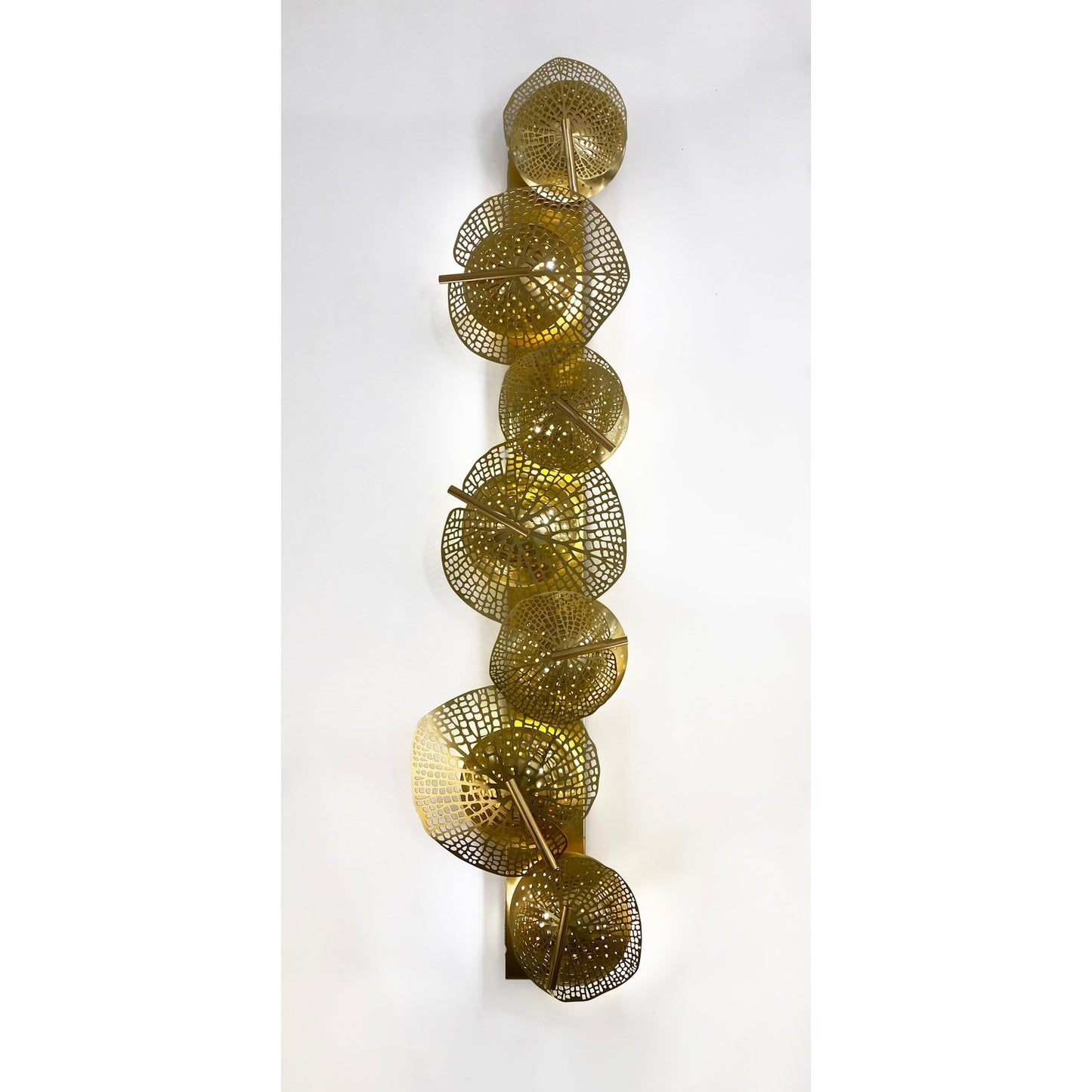 Tall Italian Organic Art Design Modern Perforated Brass Leaf Sconce