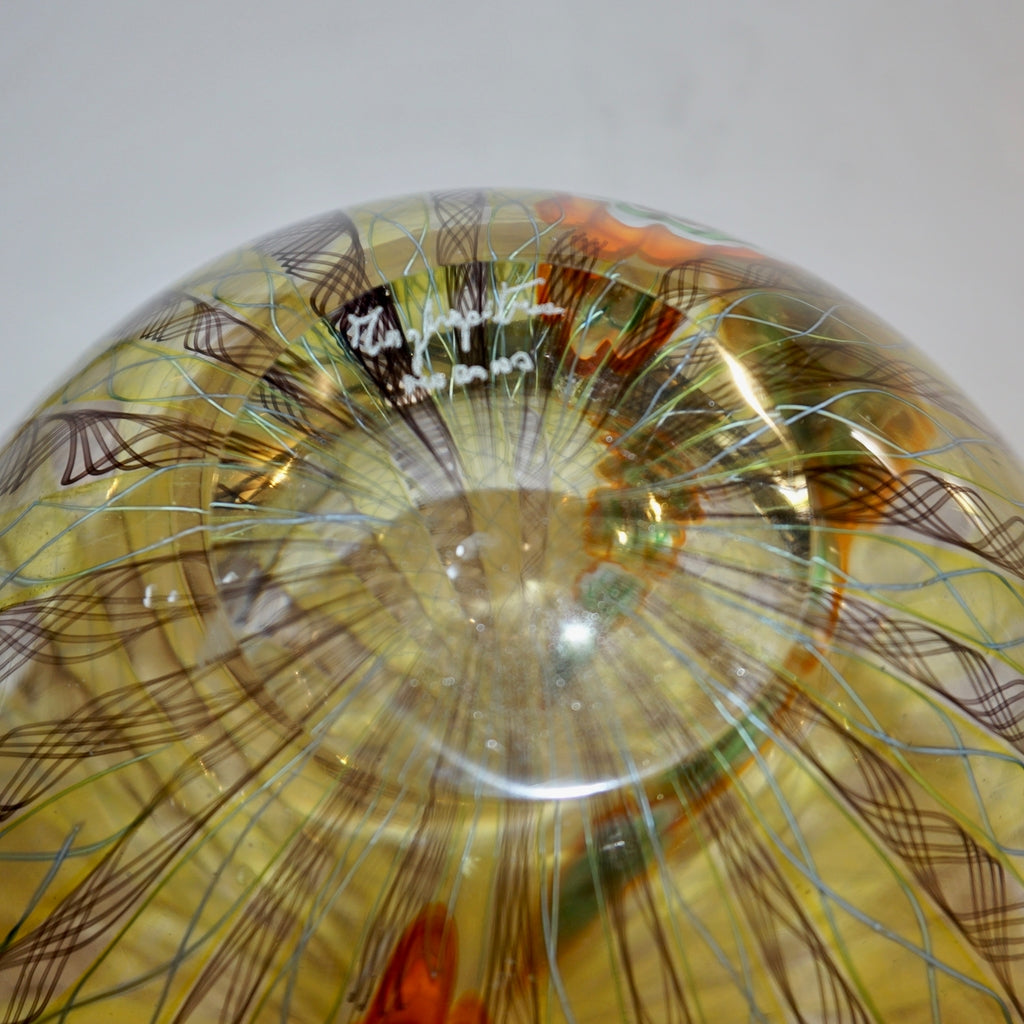 F. Tagliapietra Italian Green Yellow Orange Murano Glass Drop Sculpture Vase