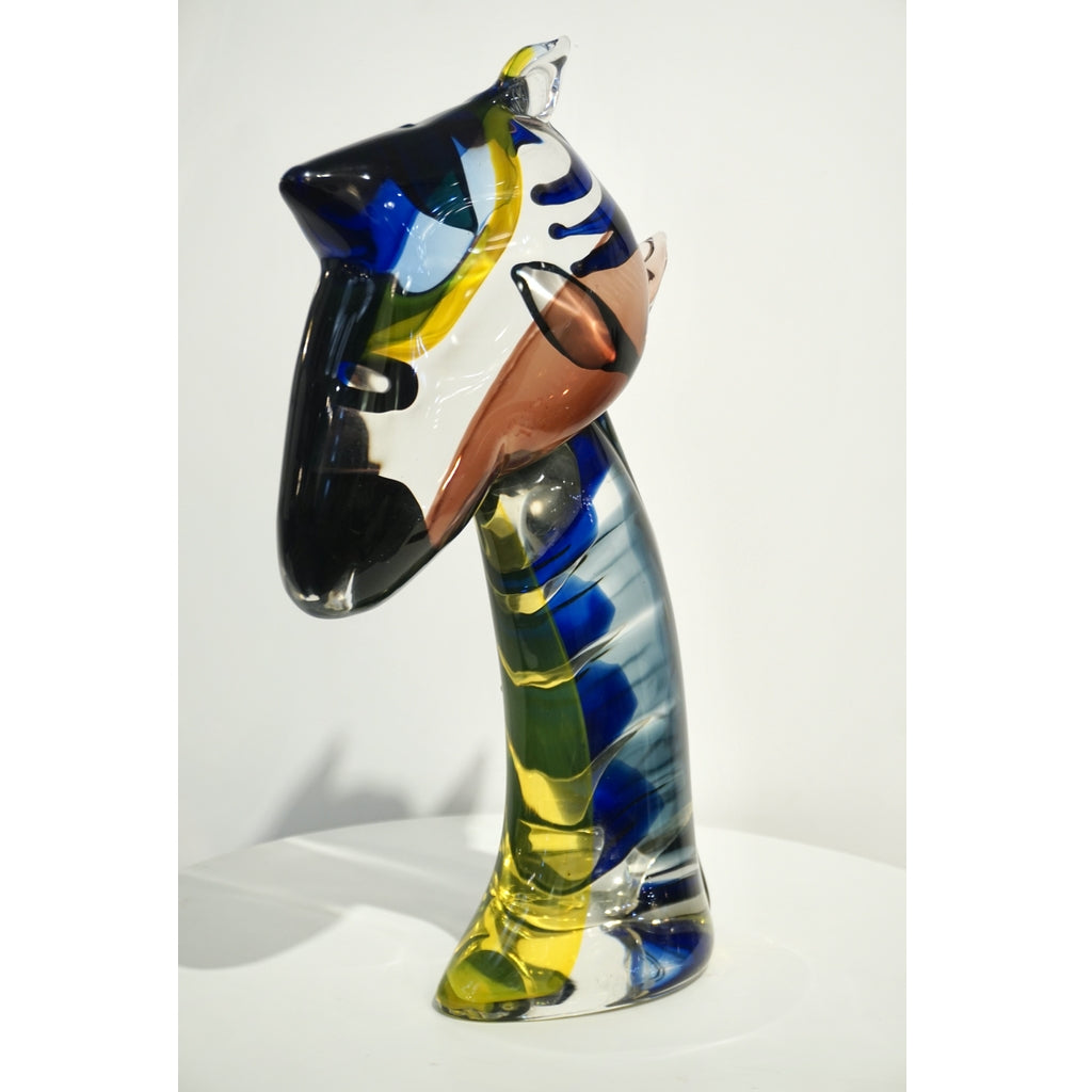 2018 Italian Picasso Style Yellow Blue Crystal Murano Glass Modernist Sculpture