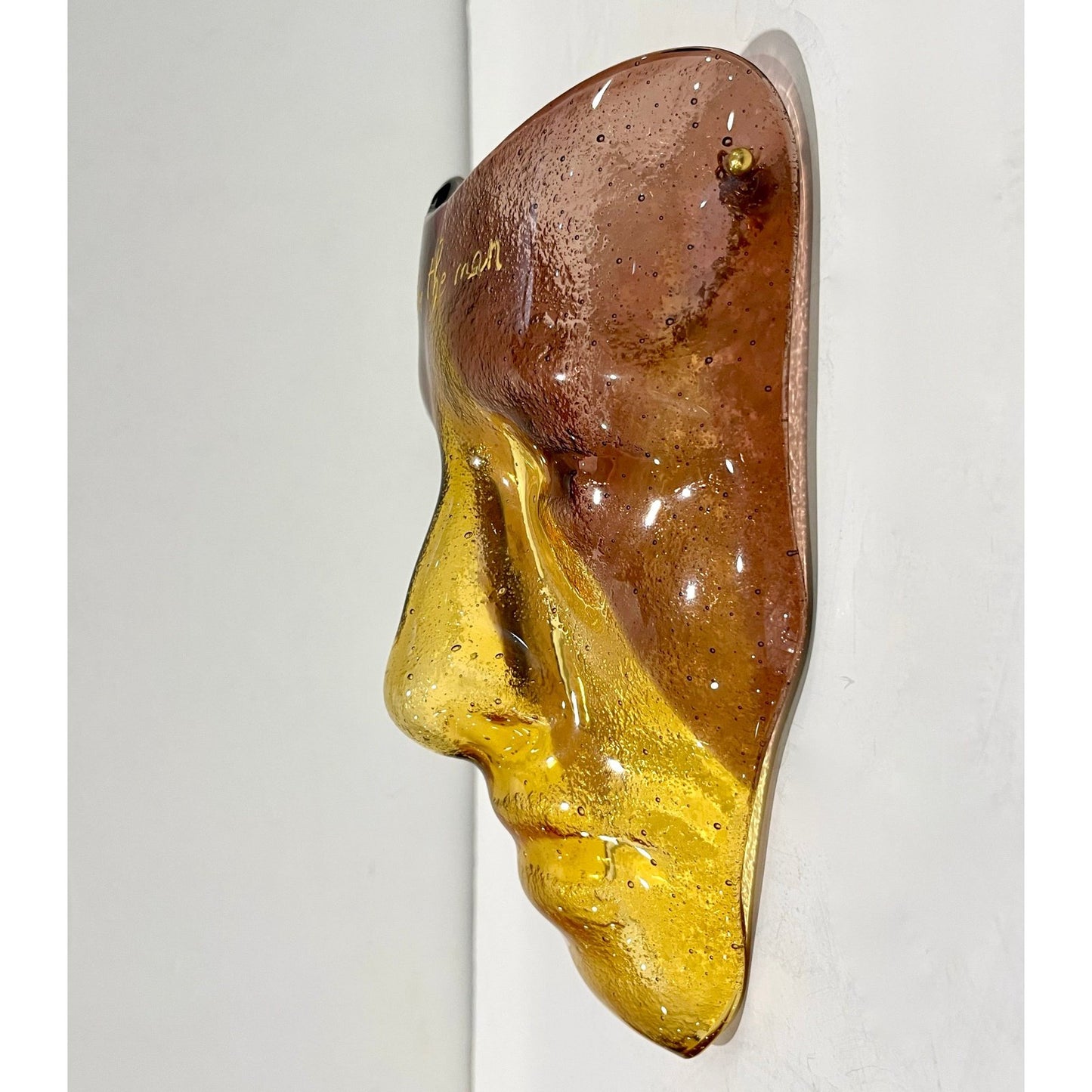 Bespoke Italian Amethyst Amber Gold Murano Glass Mask Wall Art Sculpture