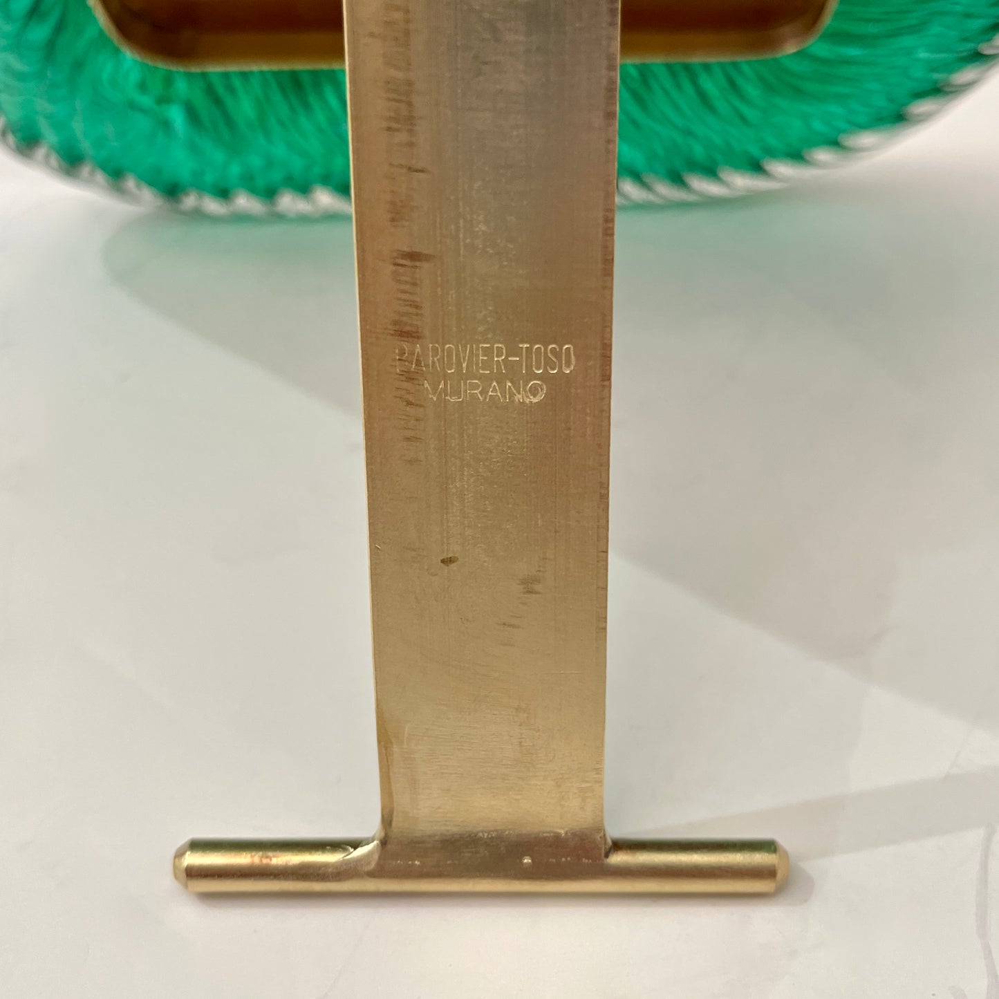 2000s Barovier Toso Italian Dark Hunter Green Murano Glass Brass Picture Frame