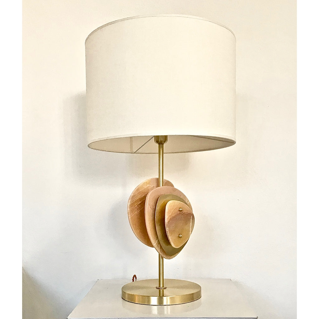 Bespoke Italian Organic Modern Amber Onyx Satin Brass Satellite Table Lamp
