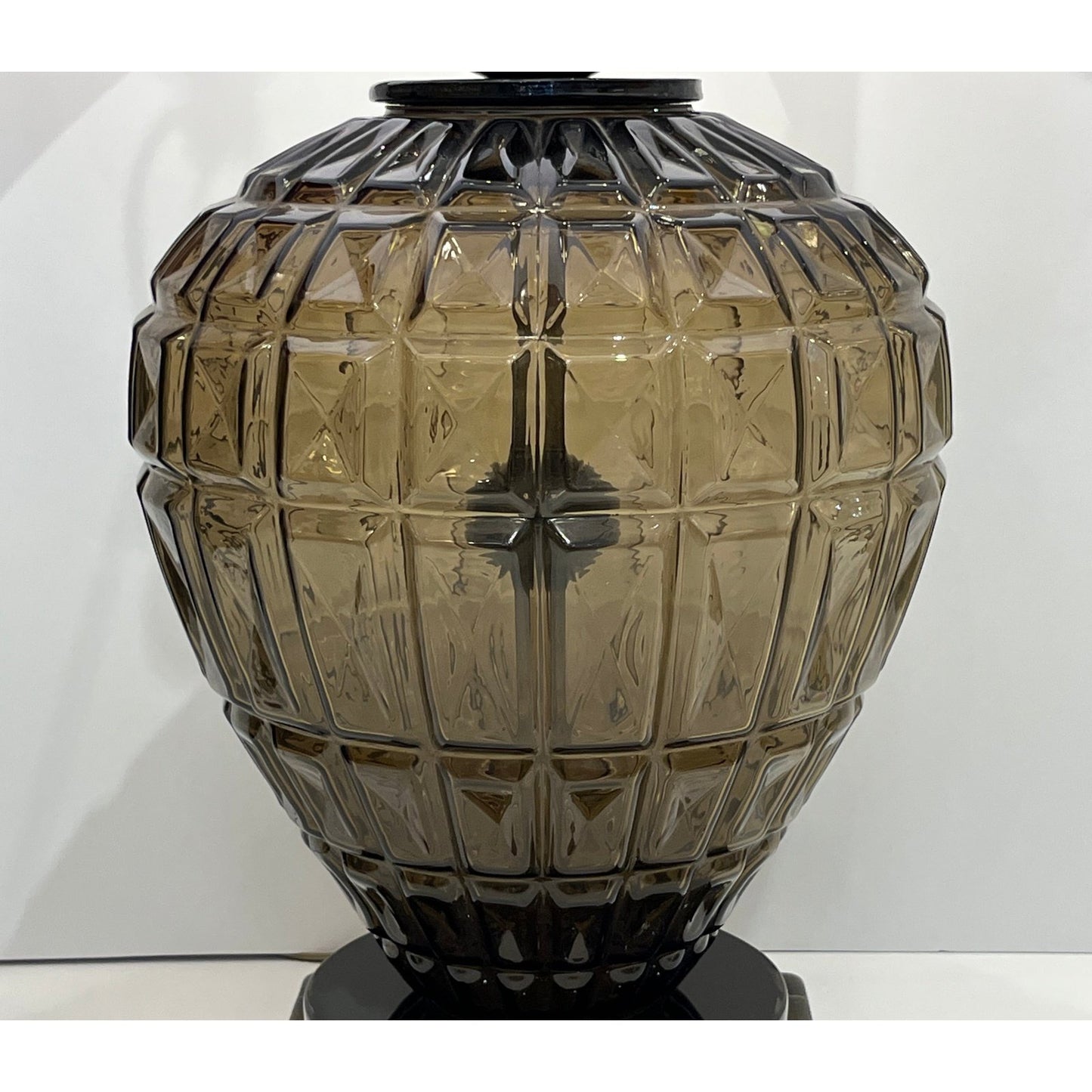 Vivarini 1970 Italian Vintage Pair of Black Smoked Murano Glass Plum Linen Lamps