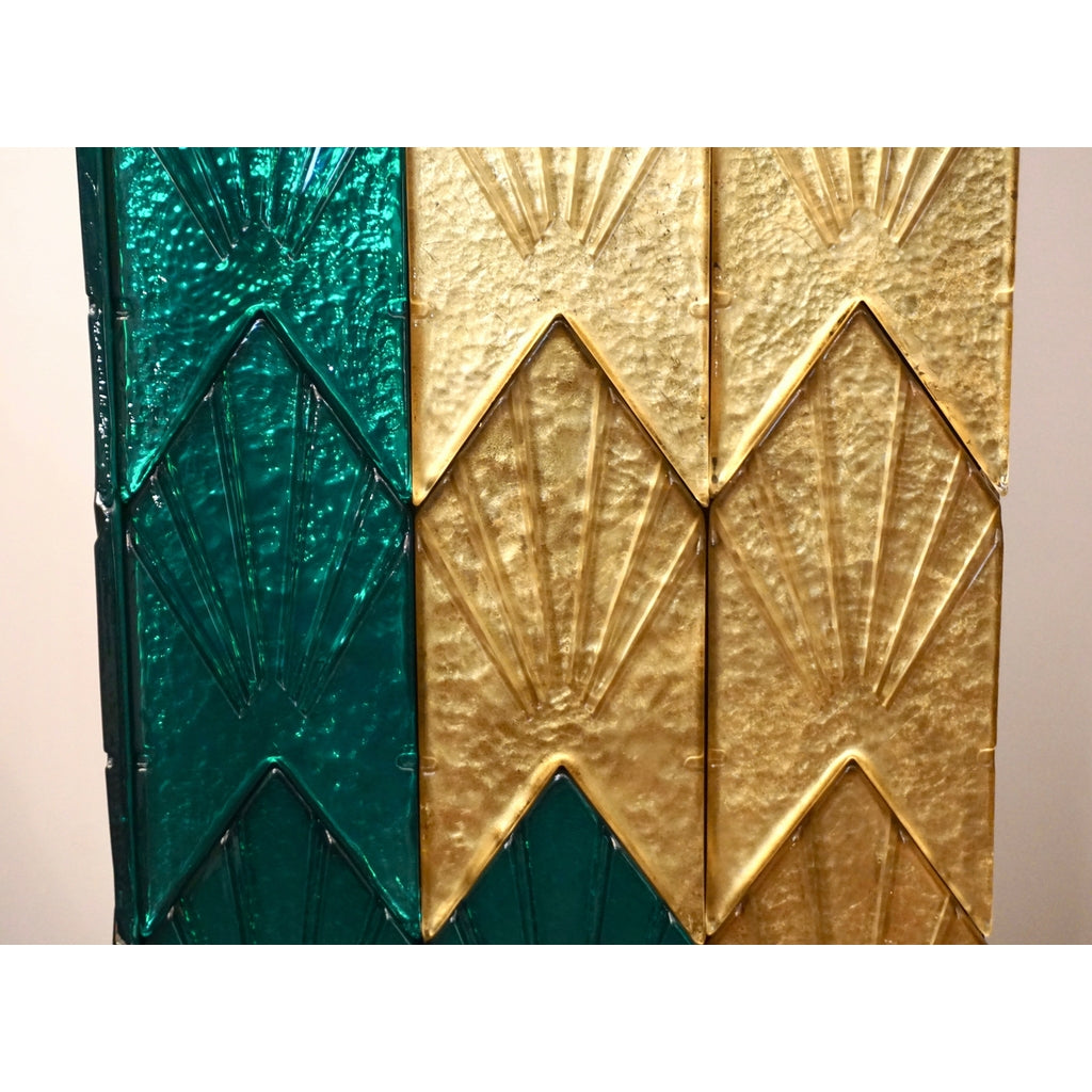 Bespoke Italian Art Deco Style Green Gold Murano Glass Brass and Wood Pedestals