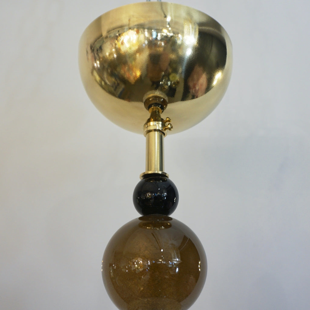 Custom Italian Crystal Gold and Gray Green Murano Glass Pendant Light