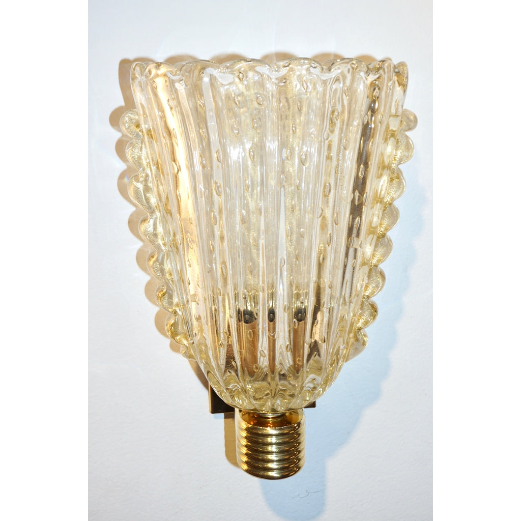 Contemporary Italian Art Deco Design Crystal Gold Leaf Murano Glass Bowl Sconces